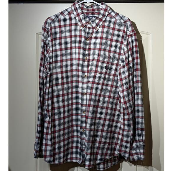 Chaps Brushed Flannel Cotton White Navy Red Plaid Button Up Shirt Mens Sz XL - Picture 10 of 10